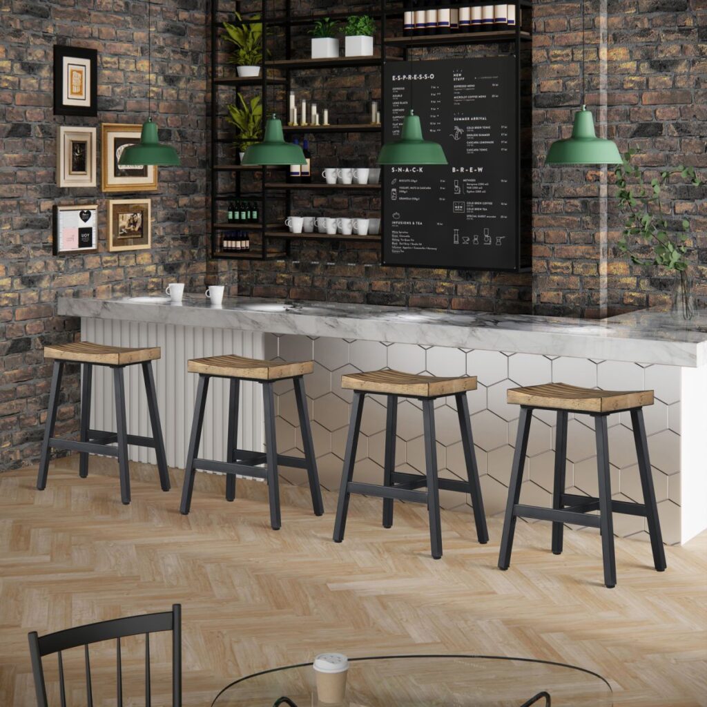 metal and solid wood bar stools